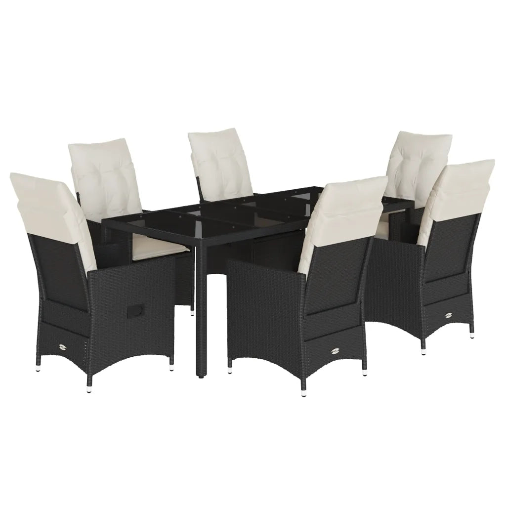 vidaXL Set da Pranzo da Giardino 7 pz Nero con Cuscini in Polyrattan
