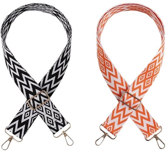Cinture per spalle 2 pezzi - Flessibili 75-138 cm - 3,8 cm larghezza - Polyester/Metaal - Design boho - Nero/Arancione - Cinturino regolabile