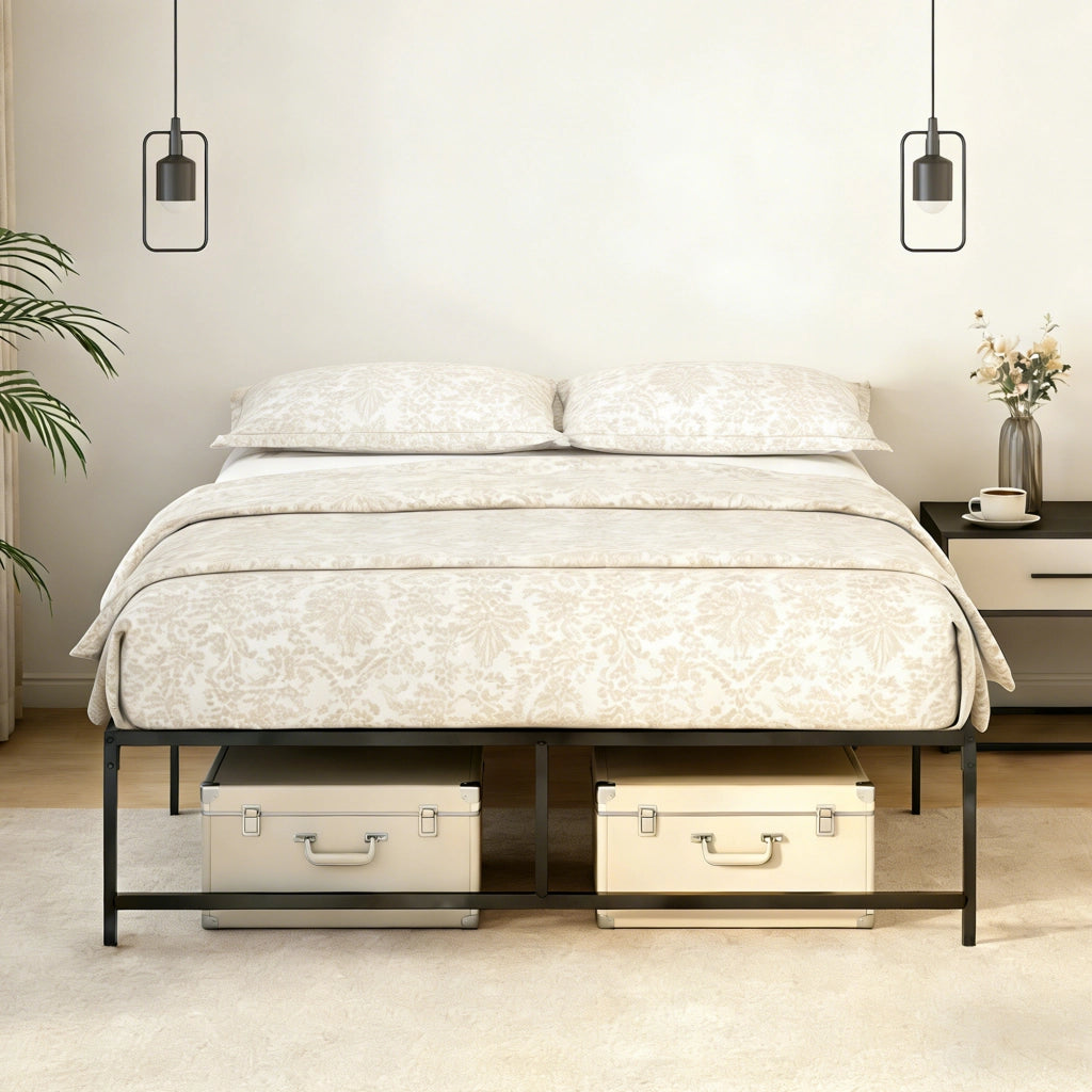 Giroletto matrimoniale con contenitore ¨C Xylo ¨C nero metallo 135x190 cm gambe 35 cm