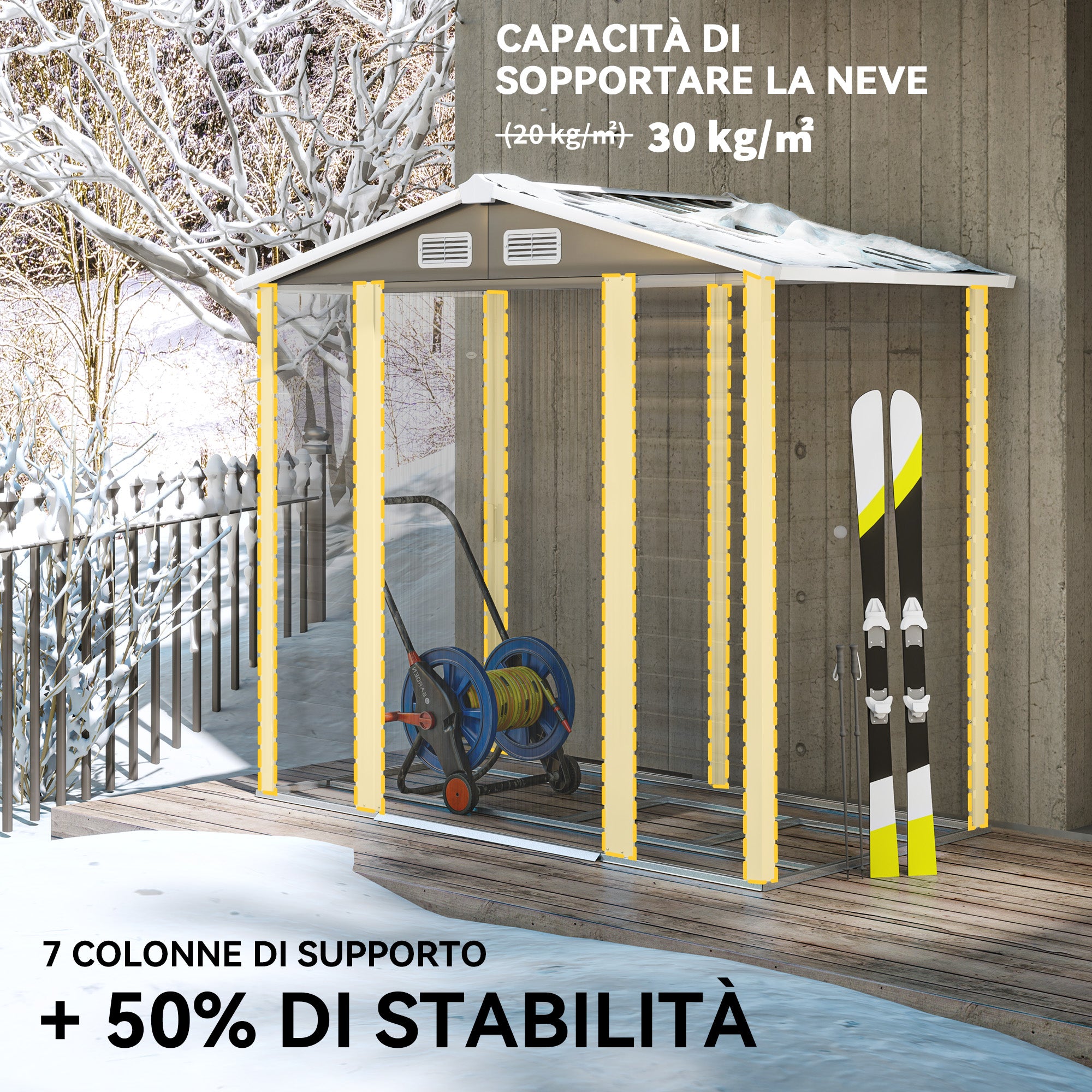 Casetta Box da Giardino Porta Attrezzi 213x120x166-194 cm con Porte Scorrevoli e Lucchetto con Chiavi in Metallo Grigio