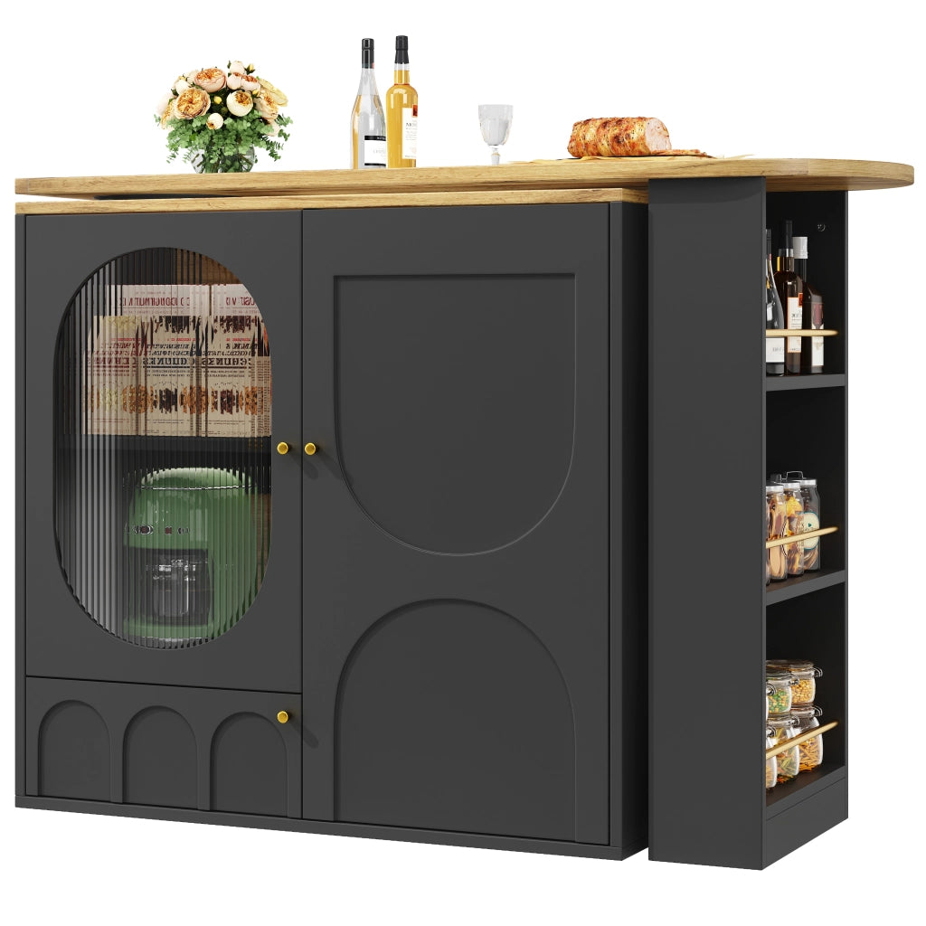 Tavolo Bar Rotante 360¡ã con Vano Contenitore ¨C MINIMAL ¨C Bianco/Nero, 3 Ante, 138x39x102 cm