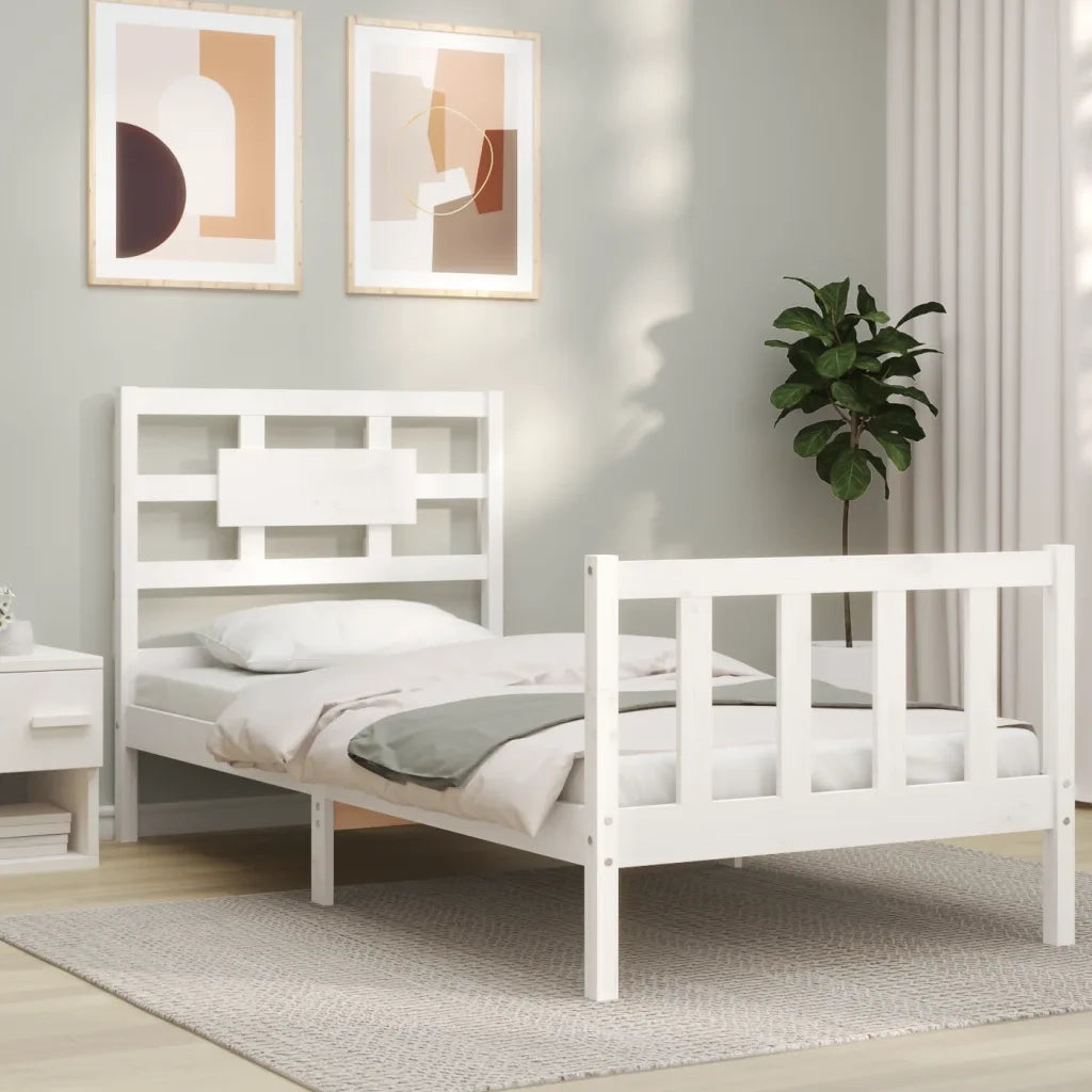 Giroletto con Testiera-Struttura Letto con testiera Bianco Single in Legno Massello 538575