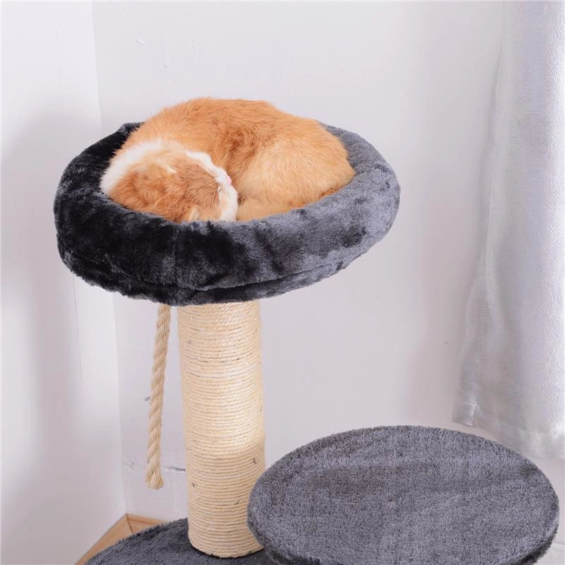 ALBERO PER GATTI A 3 LIVELLI IN PELUCHE SISAL NATURALE GRIGIO 40X65CM