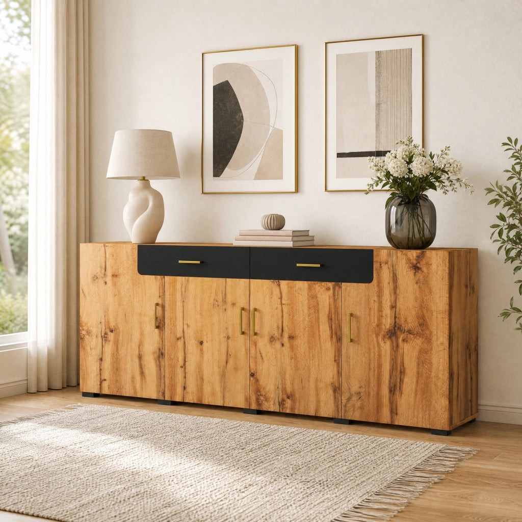 Madia credenza con 4 ante e 2 cassetti; 208 x 39;5 x 80 cm; marrone