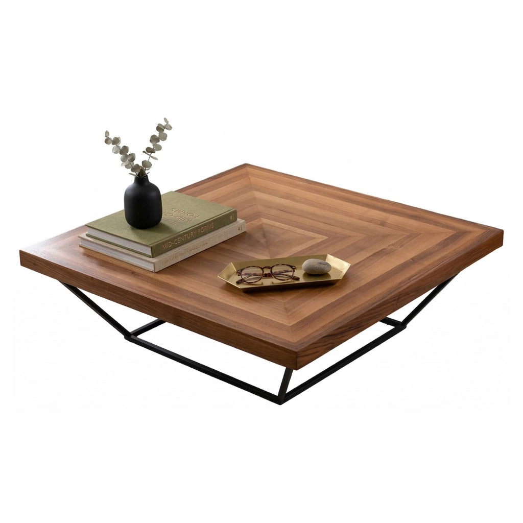 Sostene, Tavolino da Salotto Forma Quadrato, 100x100x32h cm Marrone Noce