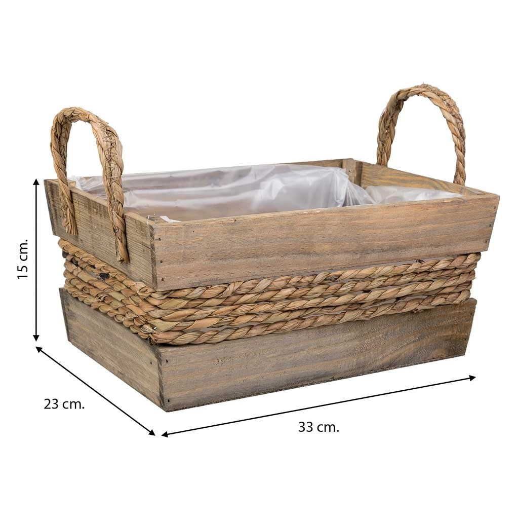 Cesto in legno e corda con manici marroni 33x23x15h