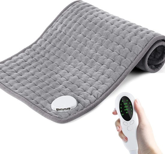 Cuscino termico elettrico per sollievo dal dolore - 6 impostazioni di temperatura - schermo LCD - lavabile in lavatrice - grigio - 30x60 cm