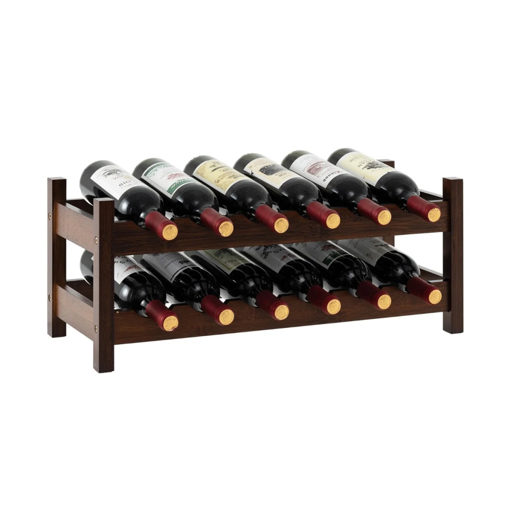Portabottiglie a 2 ripiani 24 x 60,5 x 25 cm supporto robusto per 12 bottiglie stile naturale bambù marrone 20_0011050