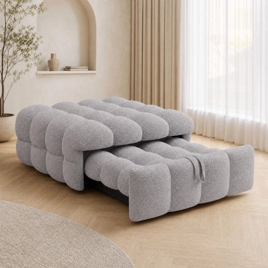 Pouf letto 2 in 1 trasformabile in divano letto; 183x76x72 cm; in teddy grigio