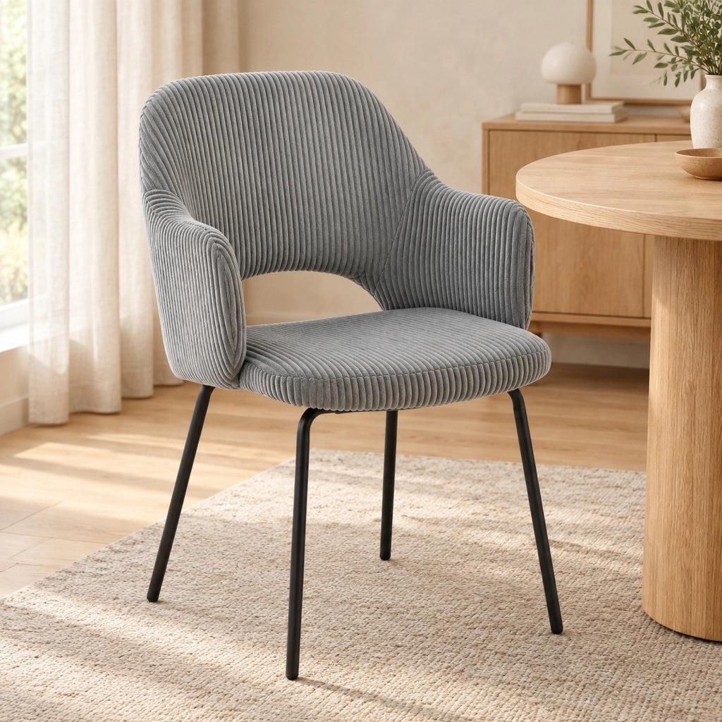 Sedia da pranzo 77x59x37 cm grigia in velluto a coste; con braccioli