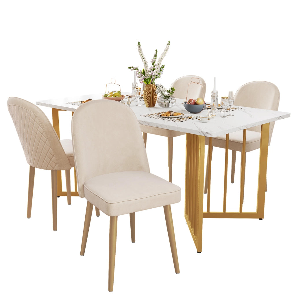 Sedia da pranzo in velluto beige con gambe dorate