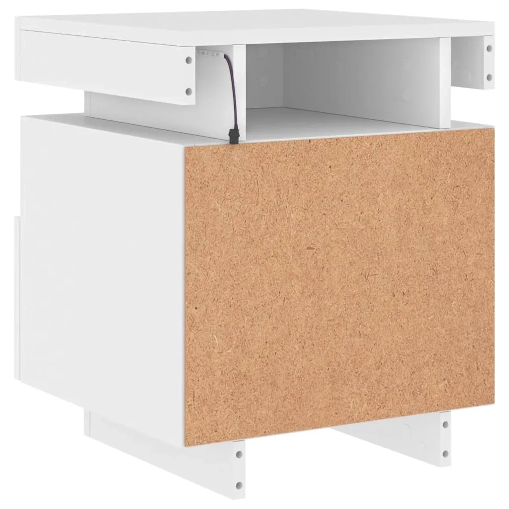 Comodino con Luci LED-Tavolino da notte Bianco 40x39x48,5 cm