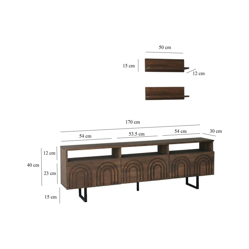 Mobile porta TV Barbania, Credenza da soggiorno, Armadio basso per TV, Base parete attrezzata, 170x30h40 cm, Noce