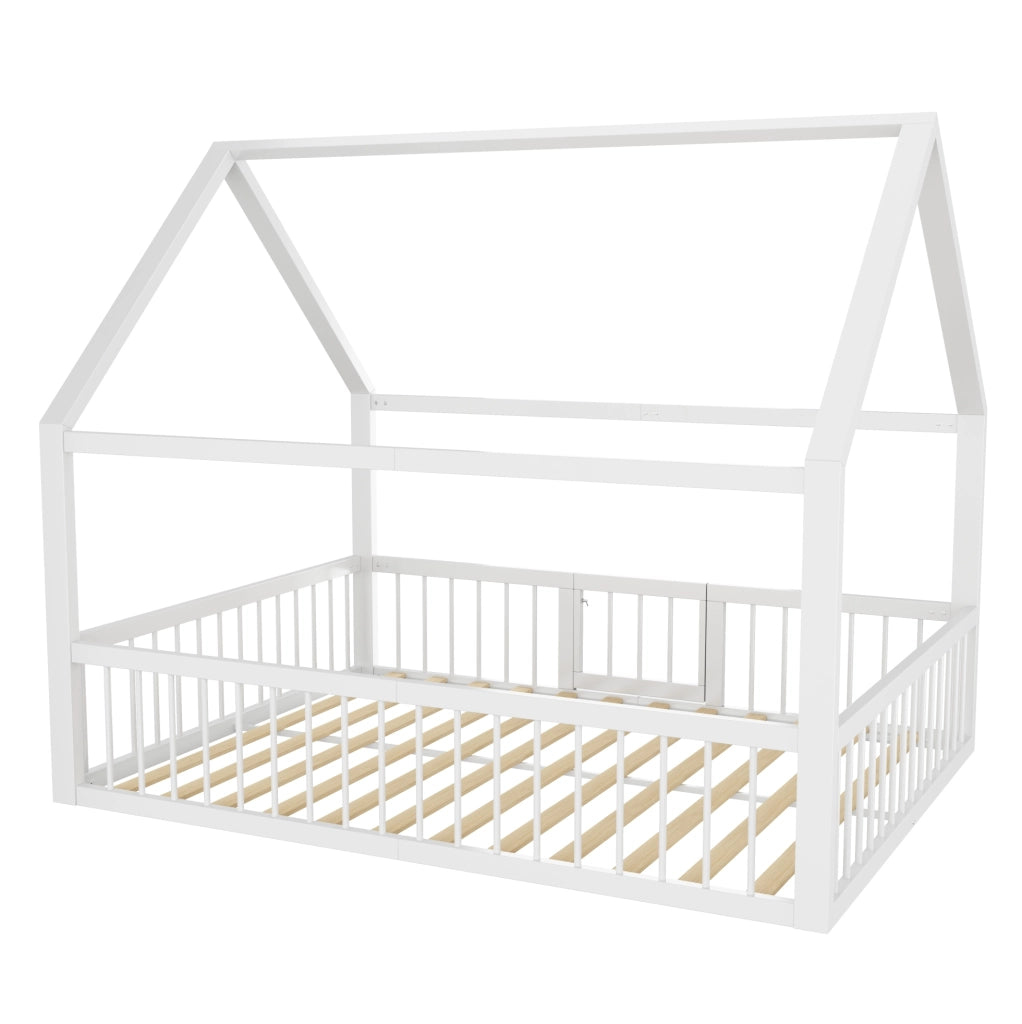 Letto per bambini a casetta 140x200 cm in metallo bianco con sponde di sicurezza
