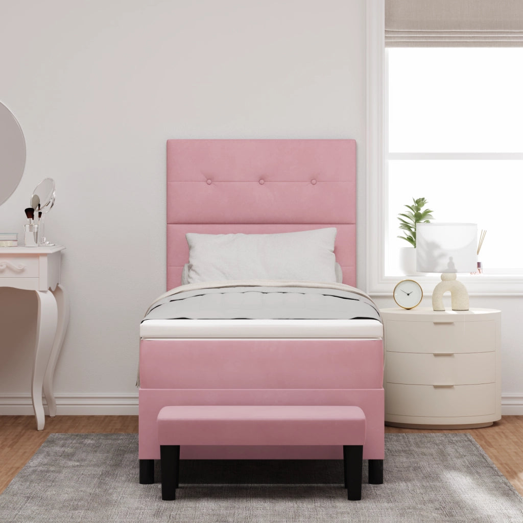 Letto con Base a Molla e Materasso Rosa 90x190 cm in Velluto