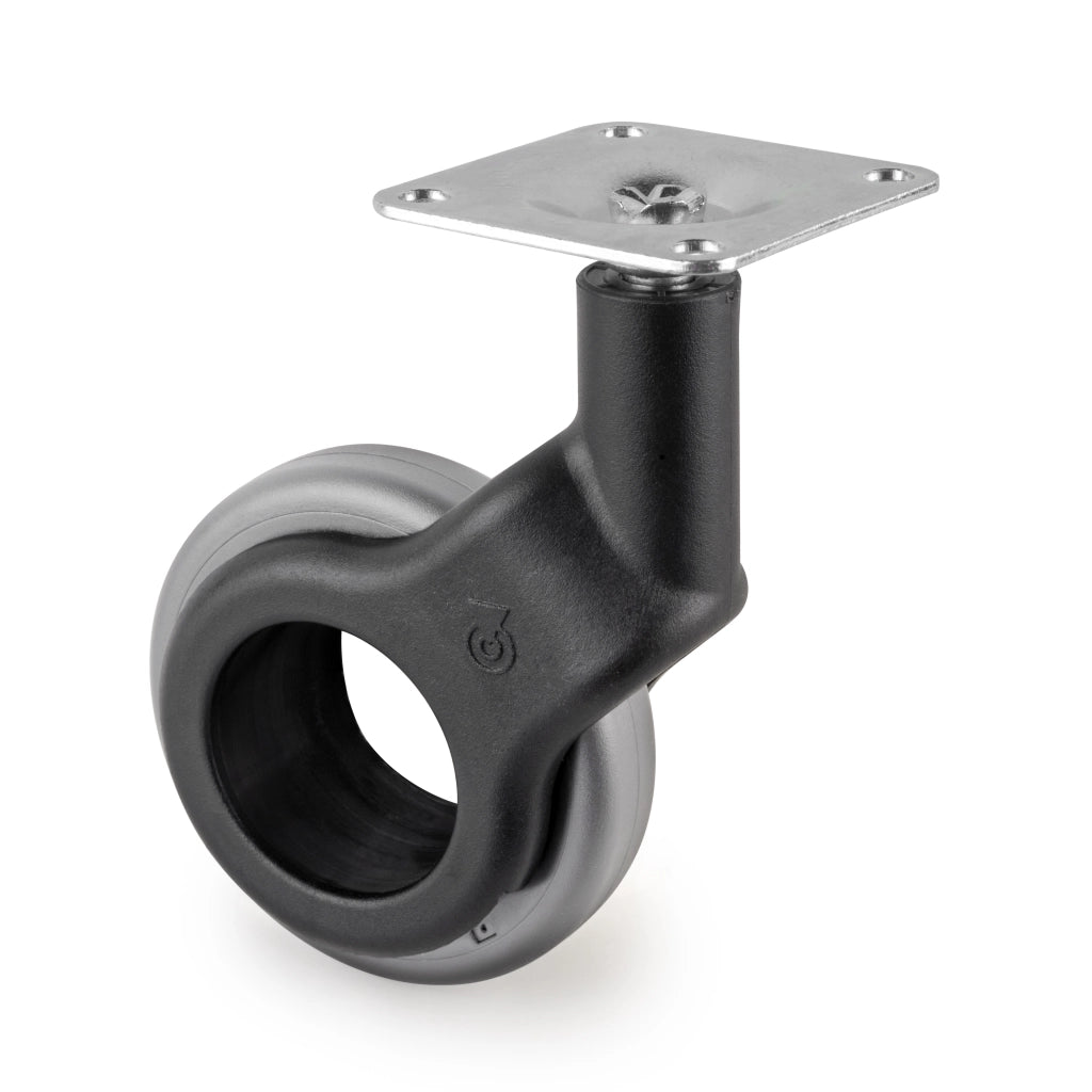 Emuca Kit di ruote Hole 2 con piastra per montaggio, Ã˜ 60, Plastica grigia, Acciaio e Tecnoplastica, 1 u.