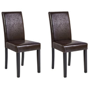Set di 2 sedie da pranzo in ecopelle marrone con gambe in legno tradizionali