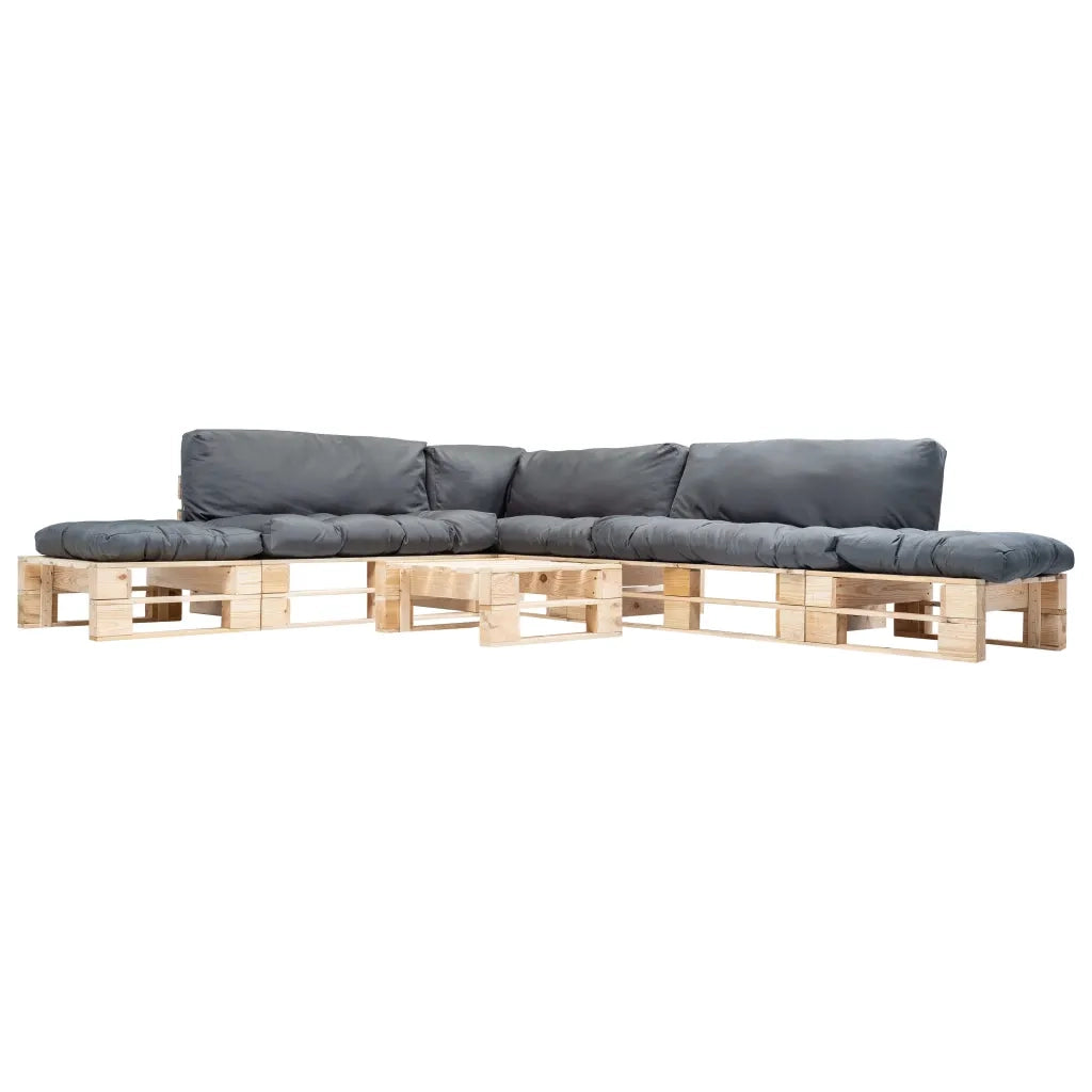 Set Divani da Giardino Pallet 6 pz con Cuscini Grigi in Legnocod mxl 69886