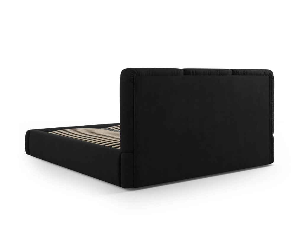 Cosmopolitan Design - Letto a cassettone con testiera "Nicolas" 140x200cm in ciniglia nero 