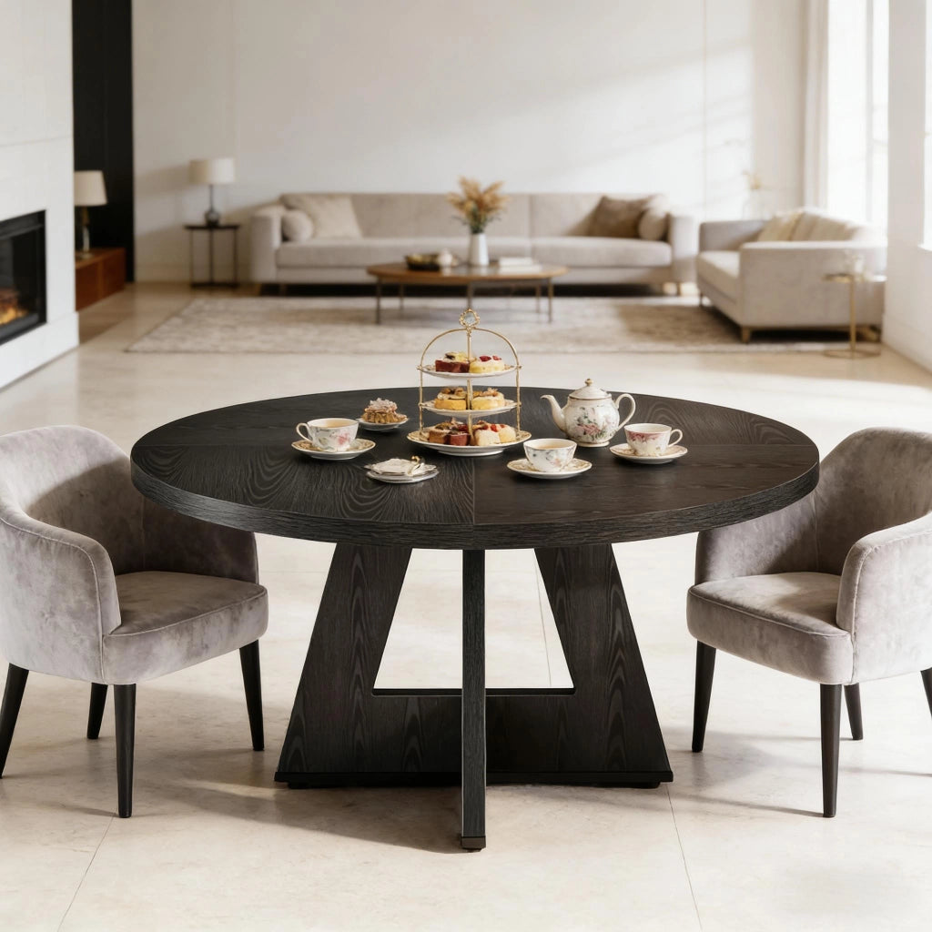Tavolo da pranzo rotondo 120 cm, stile farmhouse, in legno ingegnerizzato, colore nero