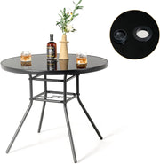 Tavolo da giardino con foro per ombrellone, tavolino rotondo in vetro temperato, tavolo da bistrot con robusto telaio in metallo, tavolo da pranzo per giardino, balcone, 86 x 86 x 71 cm