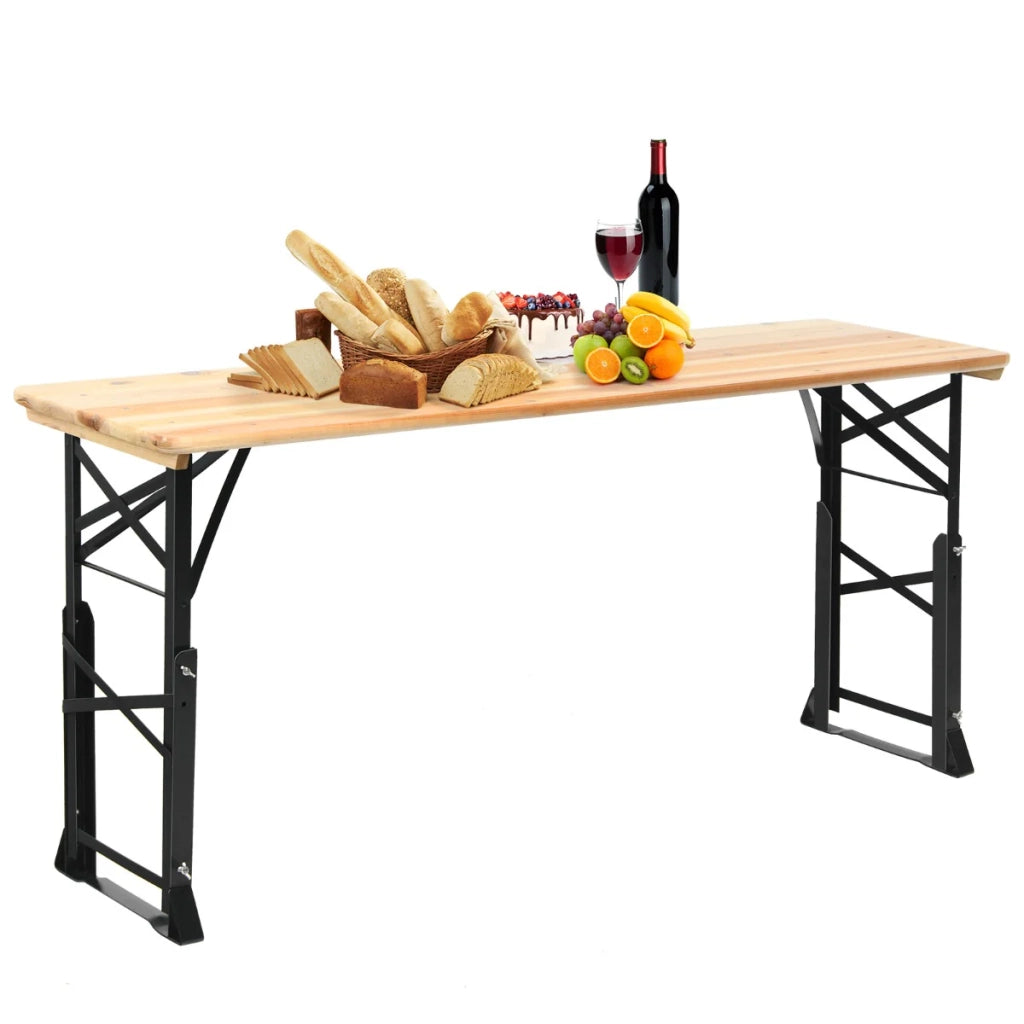 Tavolo da picnic pieghevole 168,5 x 50 cm 2 altezze regolabili design rustico in legno naturale 20_0014036