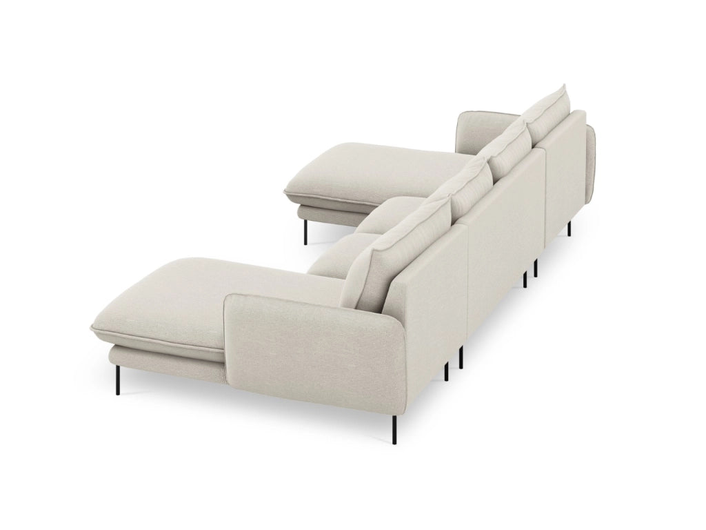Cosmopolitan Design - Divano panoramico "Vienna" 6 posti in tessuto strutturato beige chiaro 