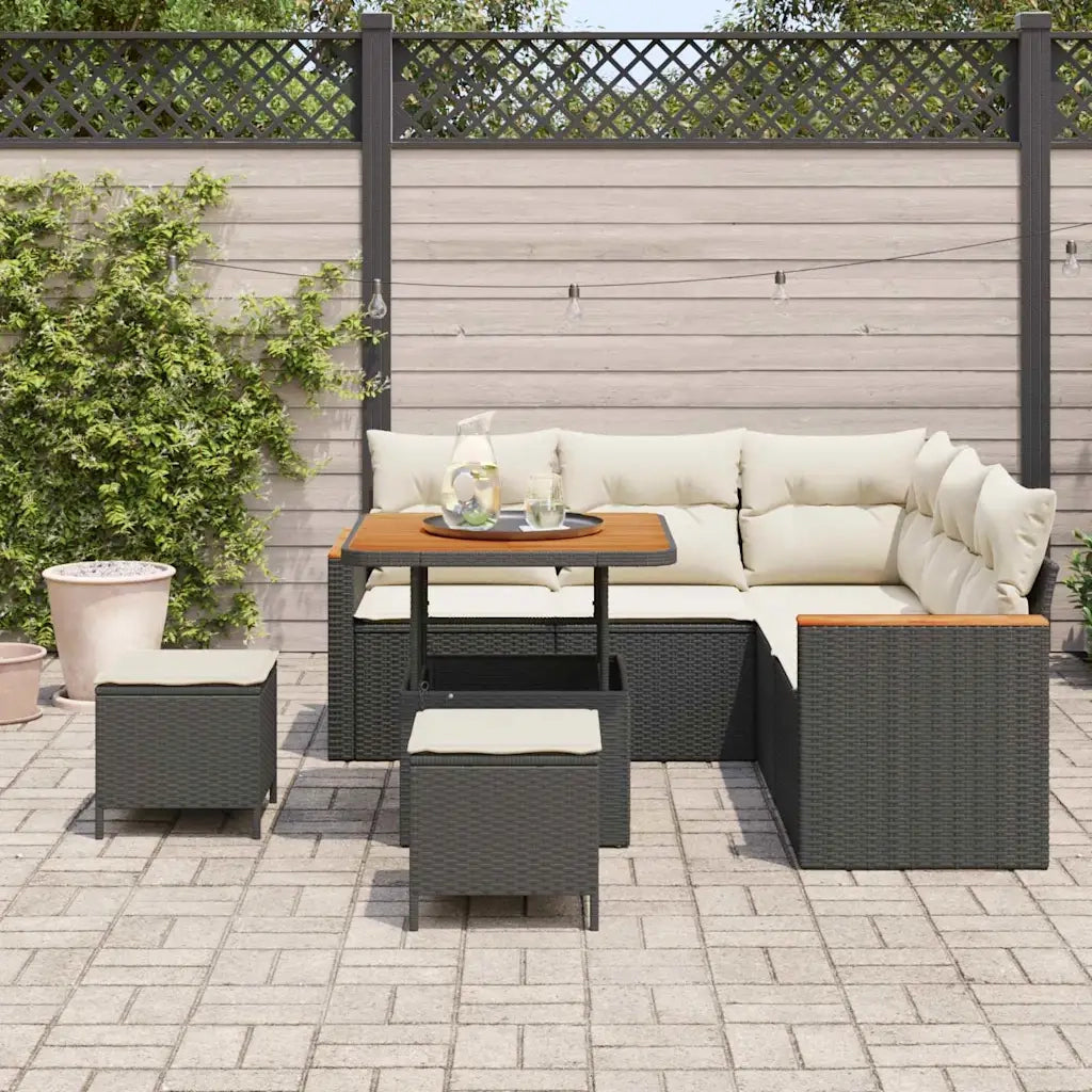 Set Divano da Giardino 8 pcs Nero polyrattan