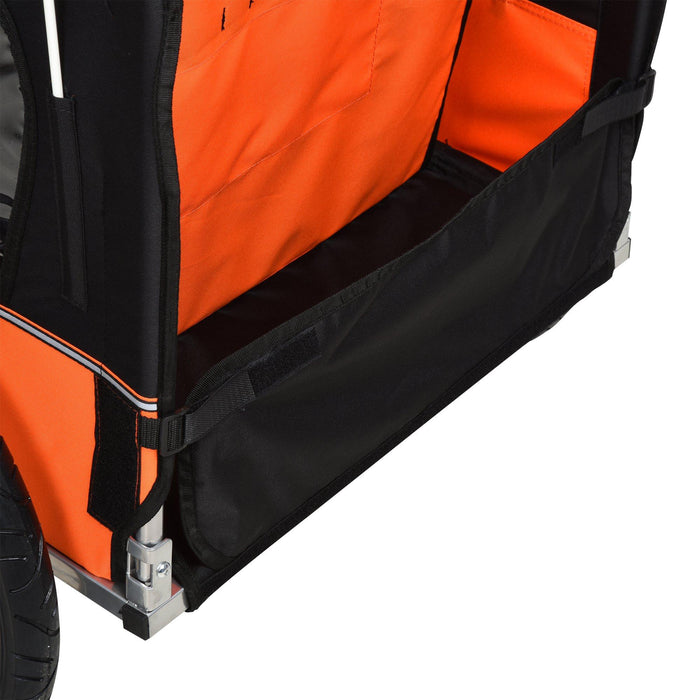 Rimorchio Carrello per Bicicletta porta Bambini 2 Posti in Acciaio e Tessuto  Arancione e Nero