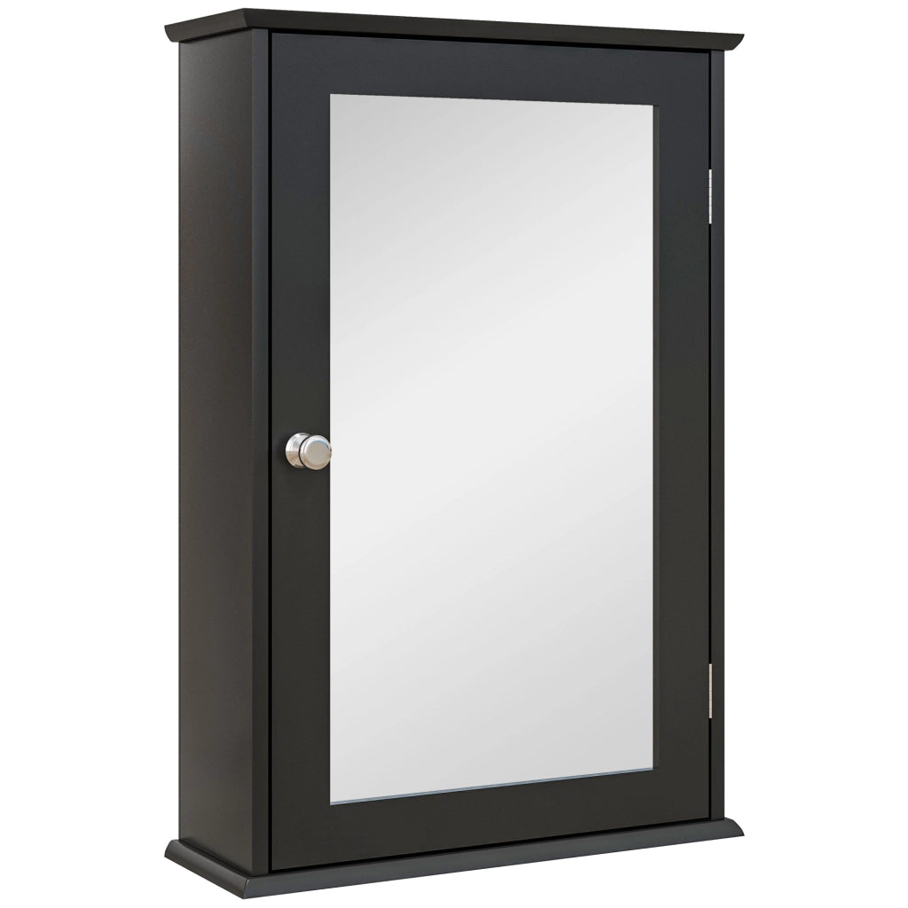 Mobile da Bagno Pensile con Specchio e Anta a Chiusura Magnetica 41x14x60 cm Nero