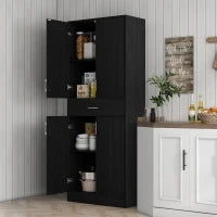 Credenza Cucina Alta con 2 armadi a 2 porte, 1 cassetto centrale e 2 ripiani regolabili su 3 livelli, in MDF, 70.8x34x180cm, Nero | Aosom Italy
