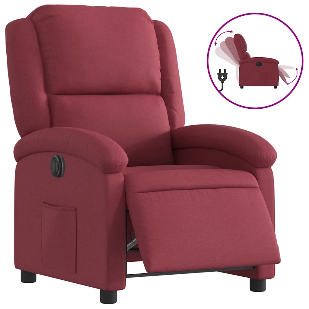 Poltrona Elettrica Reclinabile-Divano Sedia Rosso Vino in Tessuto 217771
