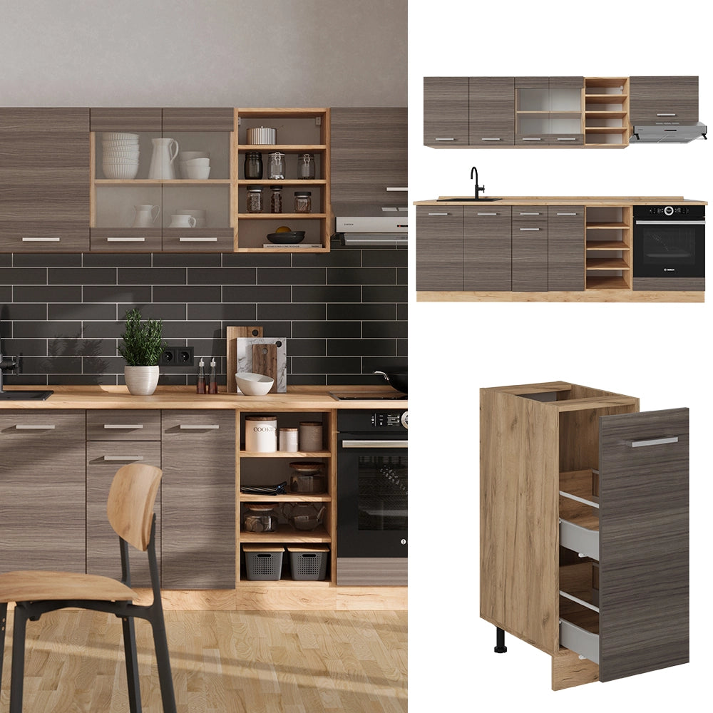 Vicco Cucina componibile Grigio nobile/rovere dorato 240 cm , PL Antracite