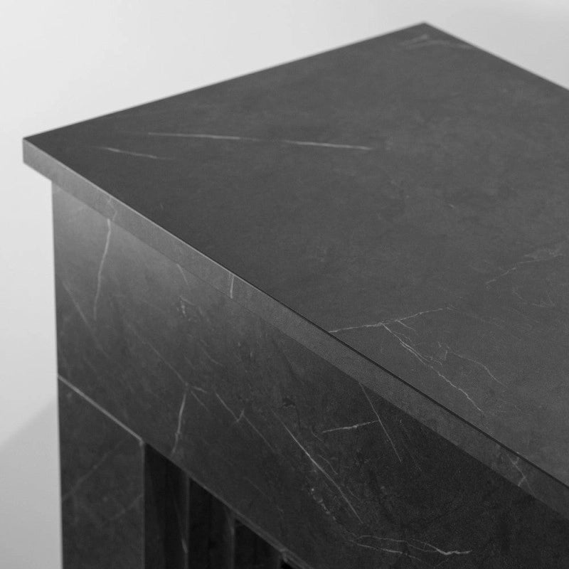 Camino elettrico caminetto da terra BELLINI in legno effetto Marmo Nero Made in Italy L96 x P35 x H96