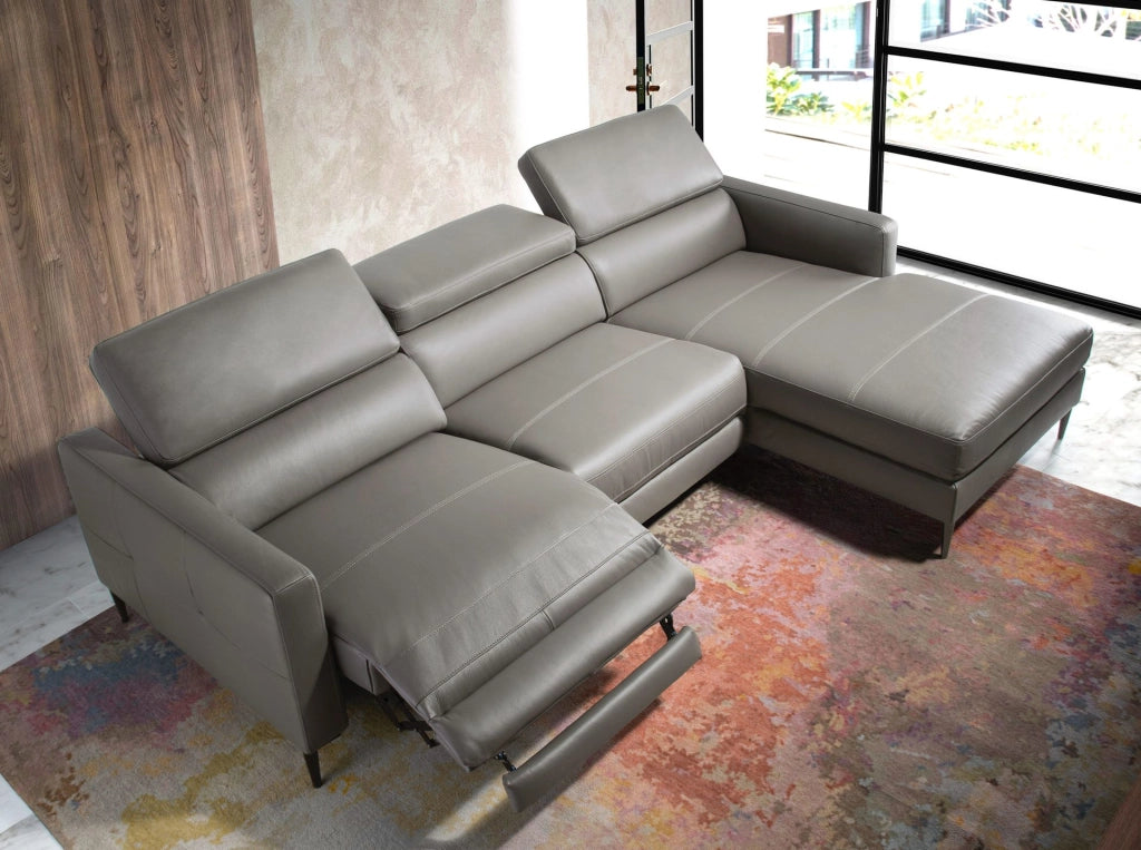 Divano relax chaise longue destro in pelle grigio scuro