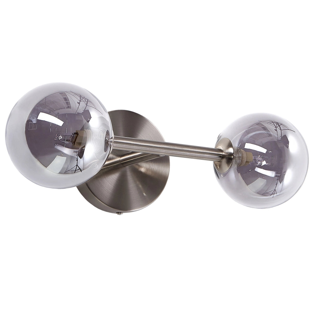 Lampada da parete moderna con 2 lampadine in acciaio color argento ingresso soggiorno camera da letto