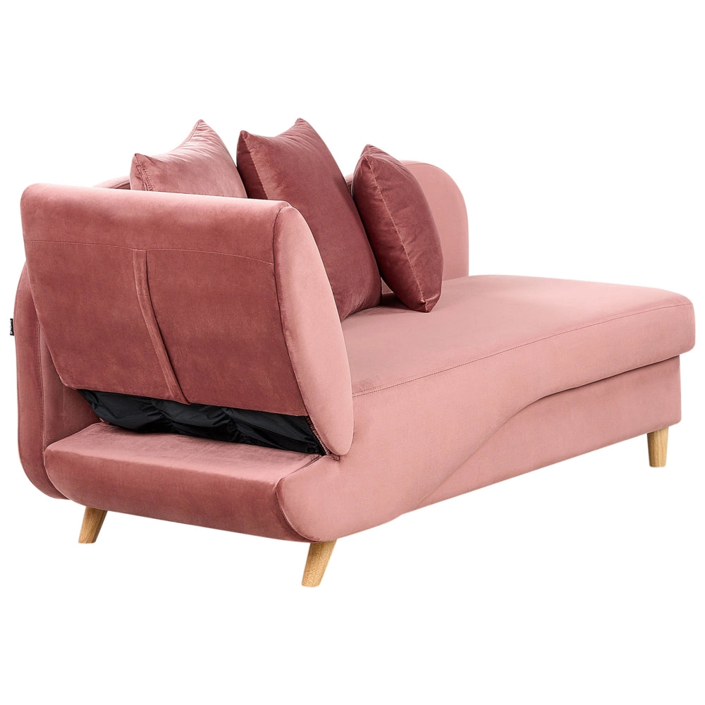 Chaise longue versione sinistra in velluto rosa con contenitore soggiorno lato sinistro design moderno contemporaneo