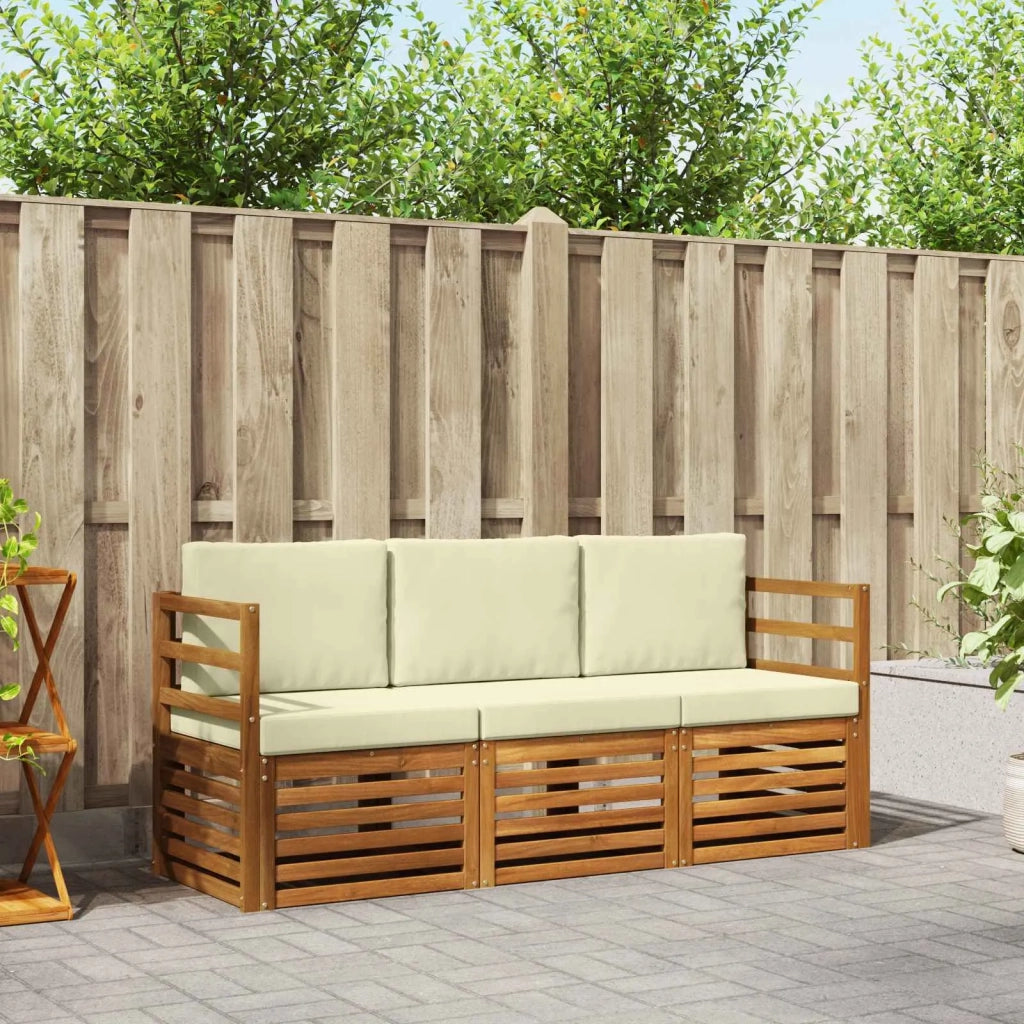 Set divani 3 pz Naturale e Crema Legno di Acacia Massello 3374270