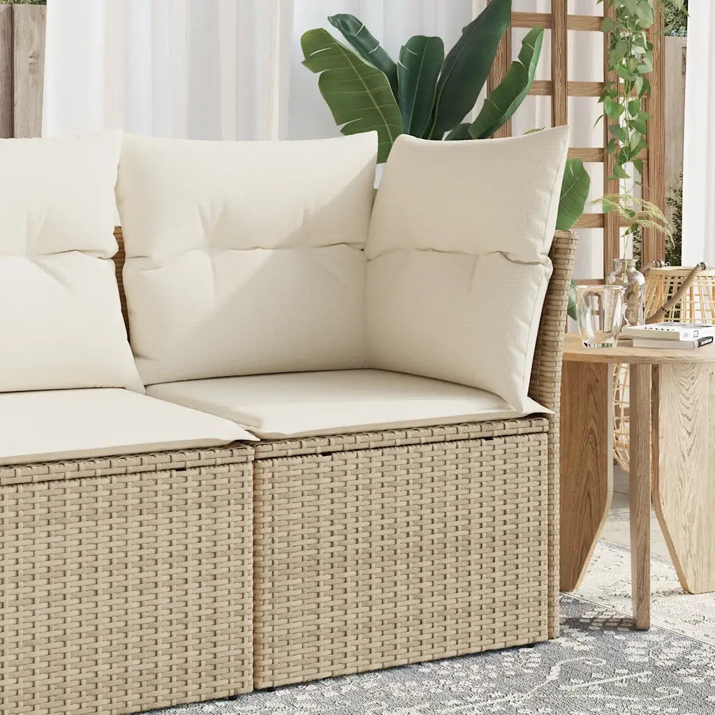 Divano Angolare da Giardino con Cuscini-Sofa da Giardino-Divanetto da esterno Beige in Polyrattan 720055