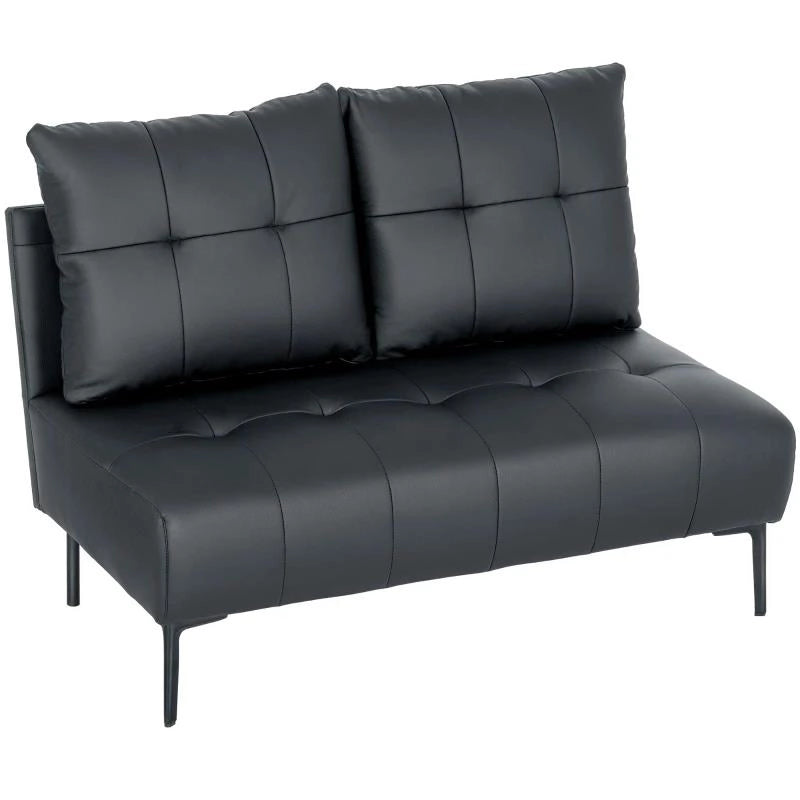 DIVANO 2 POSTI IN FINTA PELLE SENZA BRACCIOLI E TRAPUNTATO A BOTTONI, 115X73X83 CM, NERO