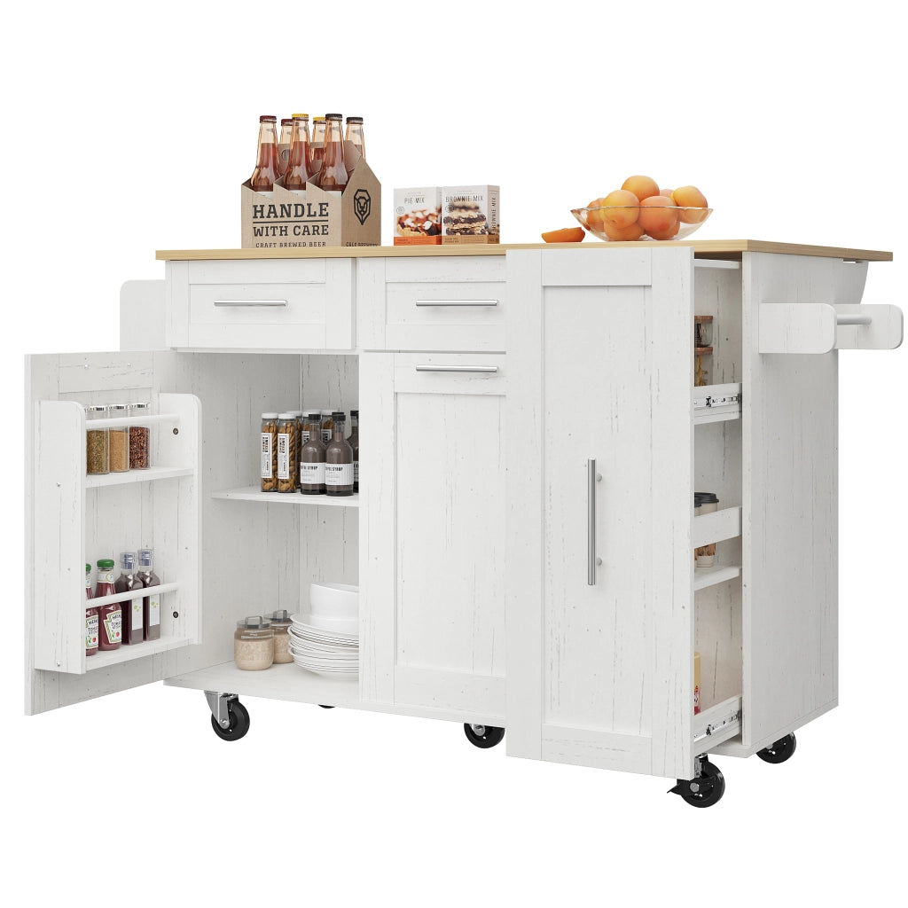Carrello da Cucina con Piano Ribaltabile e Vani Estensibili con Ruote Bloccabili in MDF 110 x 46 x 90;5 cm Bianco