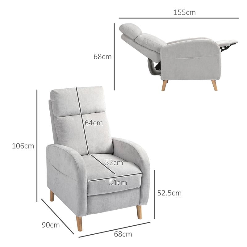 POLTRONA RECLINABILE 150¦ MAX CON POGGIAPIEDI IN TESSUTO EFFETTO LINO 68X90X106 CM GRIGIO CHIARO