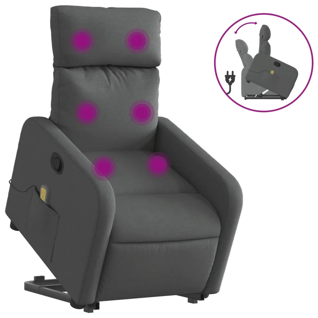 Poltrona | Sedia Relax Alzapersona Massaggi Reclinabile Grigio Scuro Tessuto