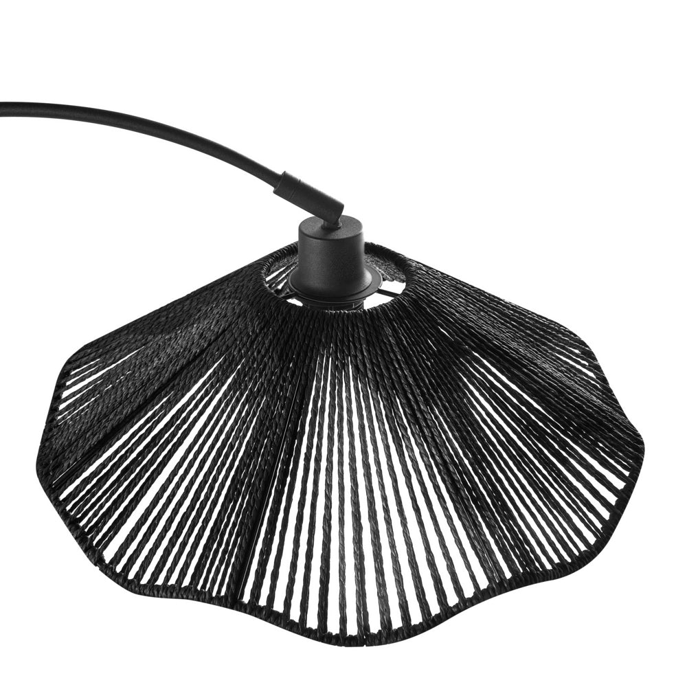 Lampada da terra con paralume in carta nera fatto a mano e base in metallo stile rustico boho