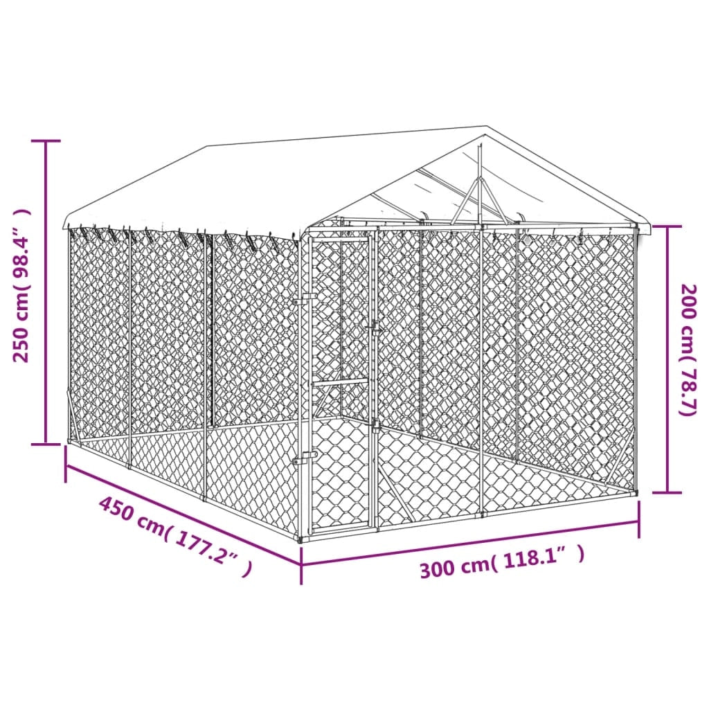 Cuccia/gabbia/recinto/zaino per animali da esterno con tetto argentato 3 x 4,5 x 2,5 m Argento 02_0041900