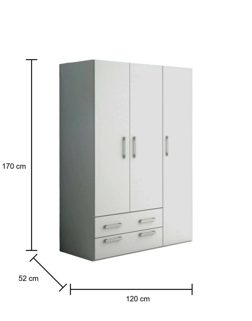 Armadio Camera da Letto Pama, Guardaroba 3 Ante Appendiabiti Made in Italy, 120x52 cm Bianco