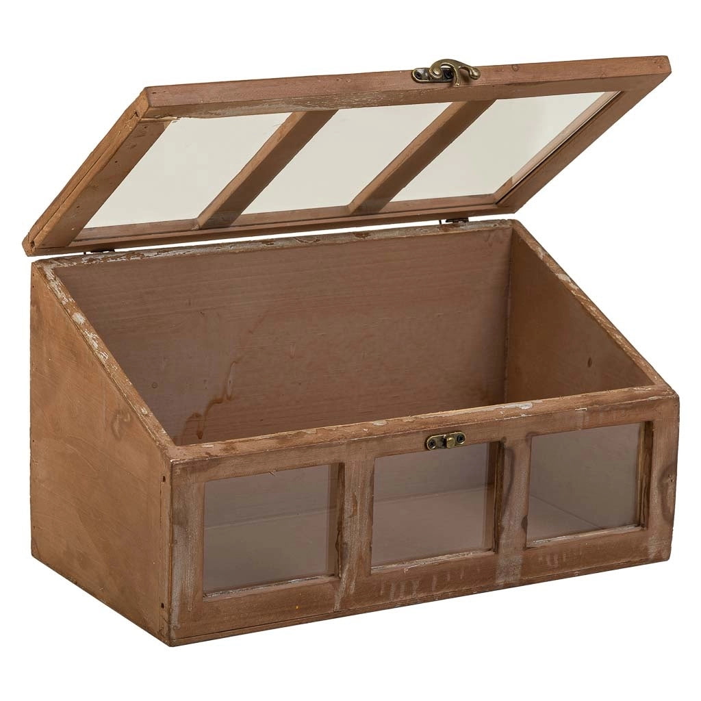 Cassetta in legno marrone con finestre 35x19x12/20h cm