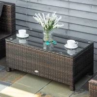 Tavolino da Giardino in Vetro Temperato 5mm Rettangolare Esterno Rattan 85 x 50 x 39 cm Marrone