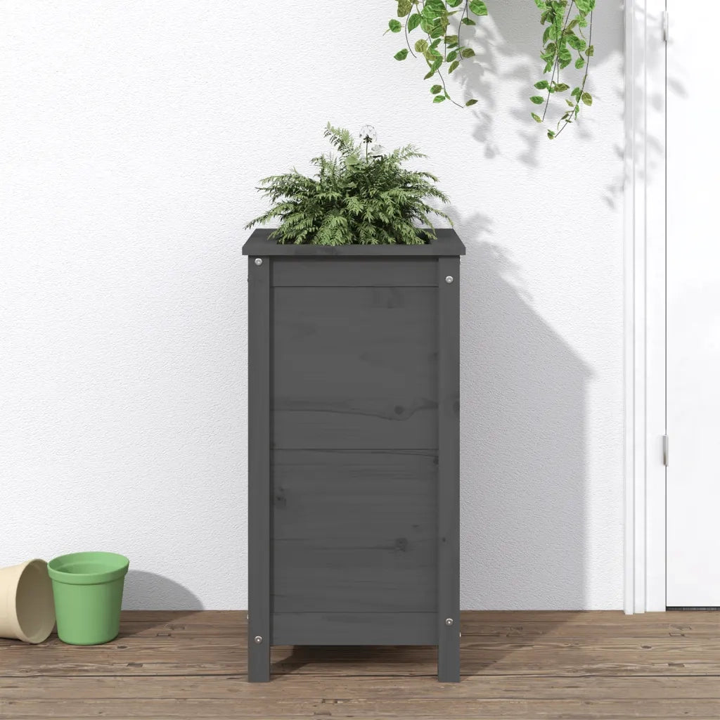 Fioriera | Cassetta per fiori | Vaso da Giardino Grigia 40x40x78 cm Legno Massello di Pino