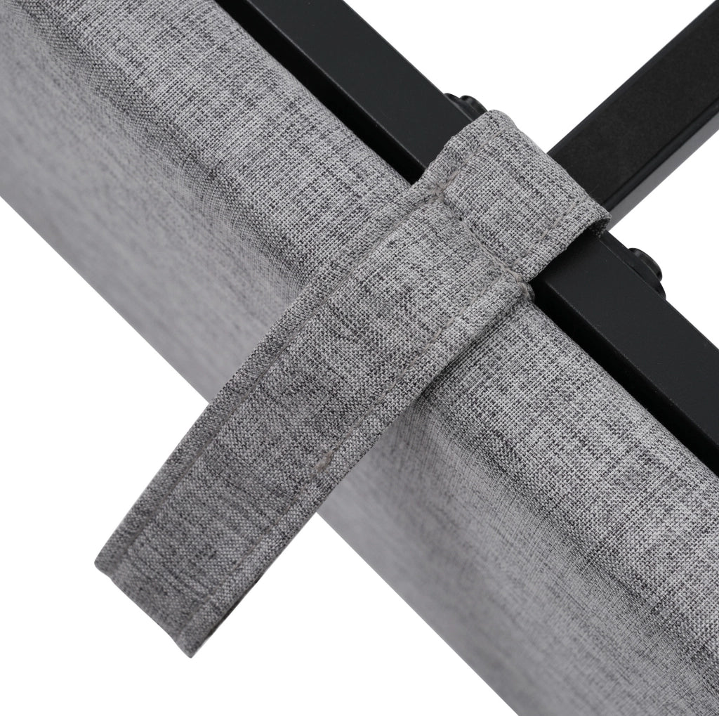 Letto imbottito 160x200 cm con contenitore; LED e ricarica USB Type C in lino grigio